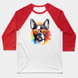 Boston Terrier wearing Sunglasses Baseball T-Shirt